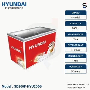 HYUNDAI Chest Freezer - 200 Ltr. Flat Glass Door (SD200F-HYU200G)