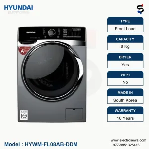 HYUNDAI Washing Machine,8 KG Front Load Washing Machine,HYWM-FL08AB-DDM