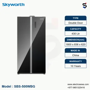 SKYWORTH 430 Ltr Black Side By Side Refrigerator, SKYWORTH 430 Ltr Black Side By Side Refrigerator (SBS-500WBG)