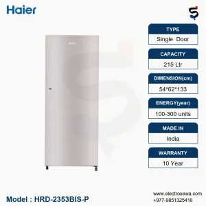 Haier Refrigerator,215 Ltr Single Door refrigerator, HRD-2353BIS-P