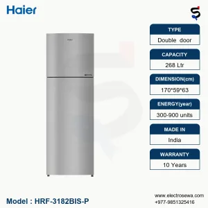 Haier Refrigerator 268 Ltr, Double Door,HRF-3182BIS-P