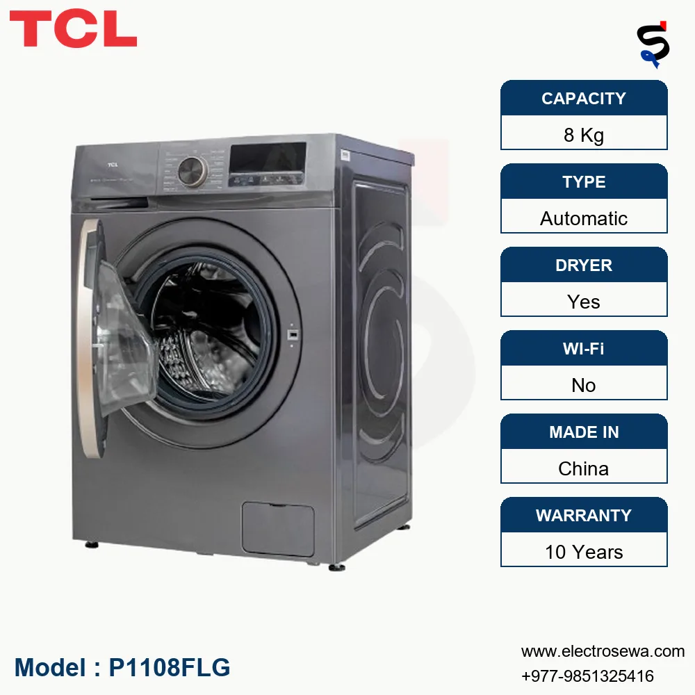 TCL Washing Machine - Front Loading – 8 Kg (P1108FLG)