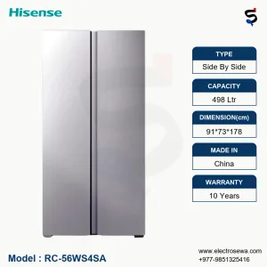 side by side refrigerator, HISENSE 498 Ltr High End Nofrost Side By Side Refrigerator(RC-56WS4SA)