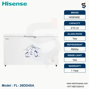HISENSE Chest Freezer 210 Ltr Glass Top Flat Sliding Glass (FL- 26DD4SA)