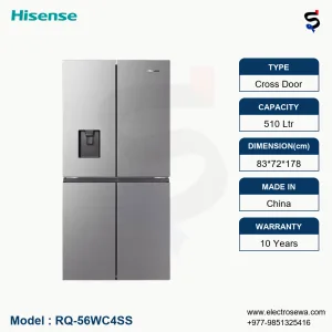 HISENSE Cross Door Refrigerator , HISENSE Cross Door Refrigerator 510 Ltr High End Nofrost (RQ-56WC4SS)